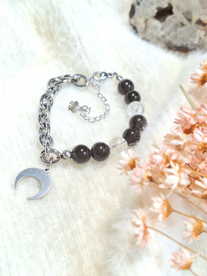 Bracelet Eva : Obsidienne et Cristal de Roche