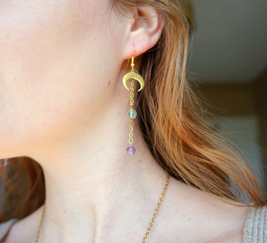 Boucles d'oreilles Fluorite et Lune